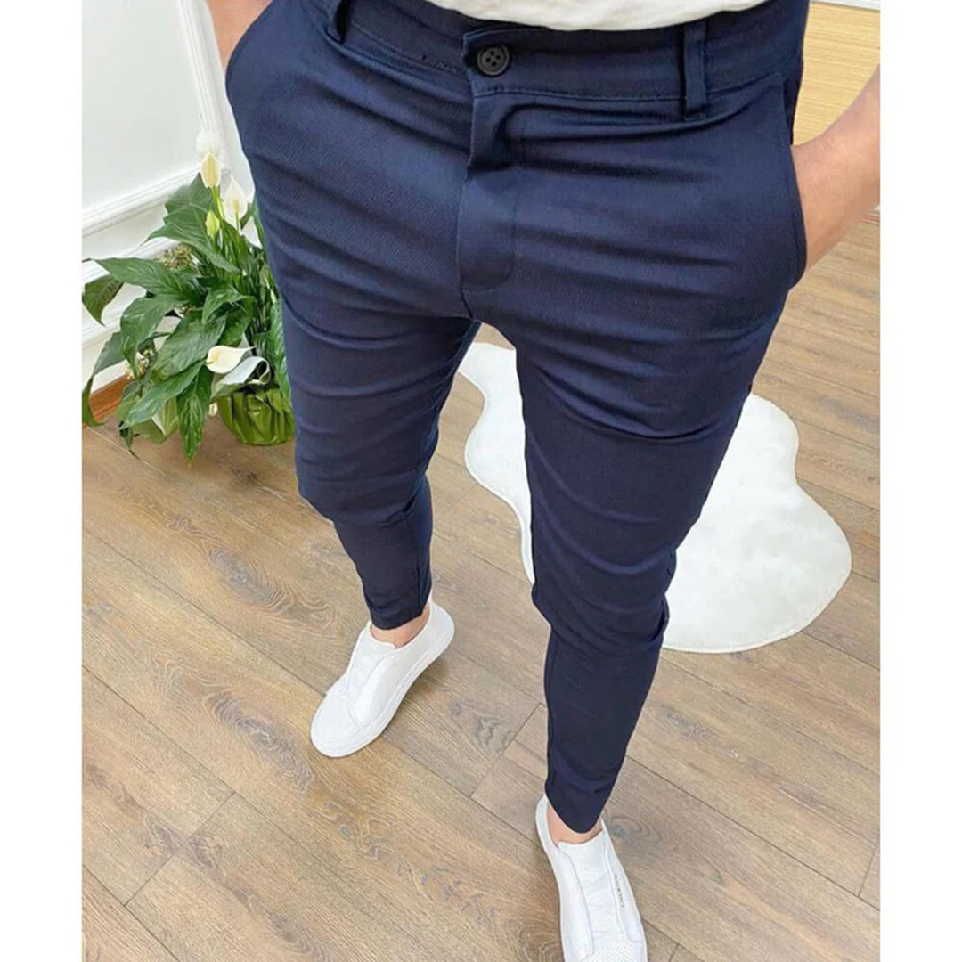 Pantalon Homme Slim Fit Roman À Cheville Courte Moderne Coupe Tapered Smart Casual Toute Saison