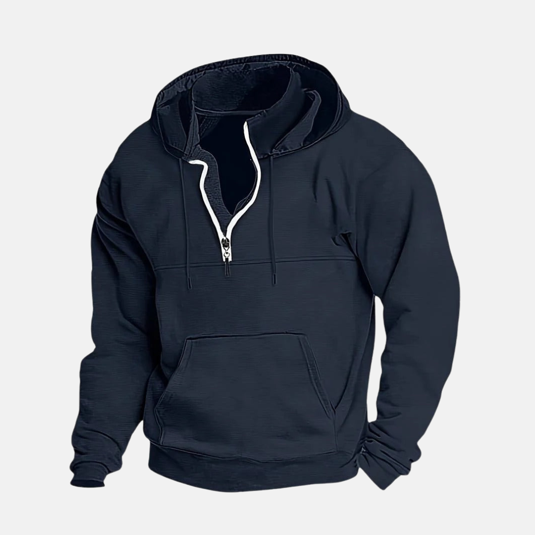 Amawinc Sweat À Capuche Homme En Mélange De Coton Zip Demi Avec Col Superposé Pour Confort Quotidien