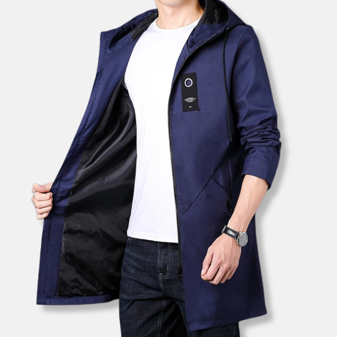 Manteau Homme Amawinc À Capuche Avec Fermeture Éclair En Tissu Tissé Longueur Mi-Cuisse Style Smart Casual