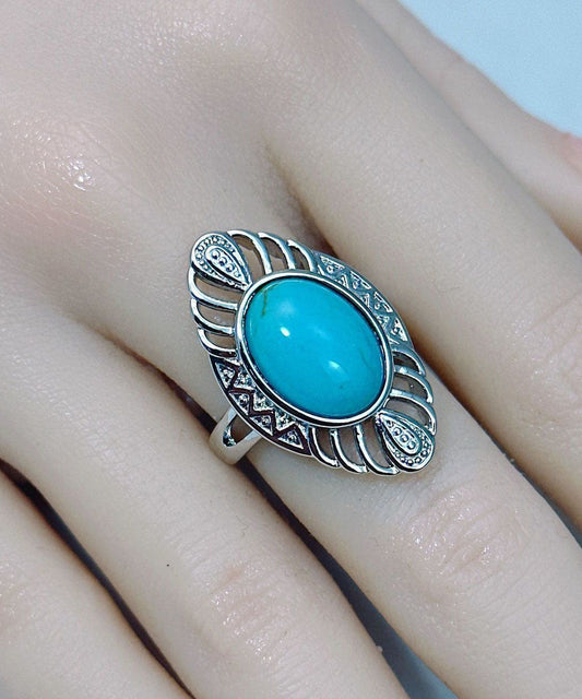 Bagues bohèmes en argent sterling bleu turquoise ajourées - Amawinc