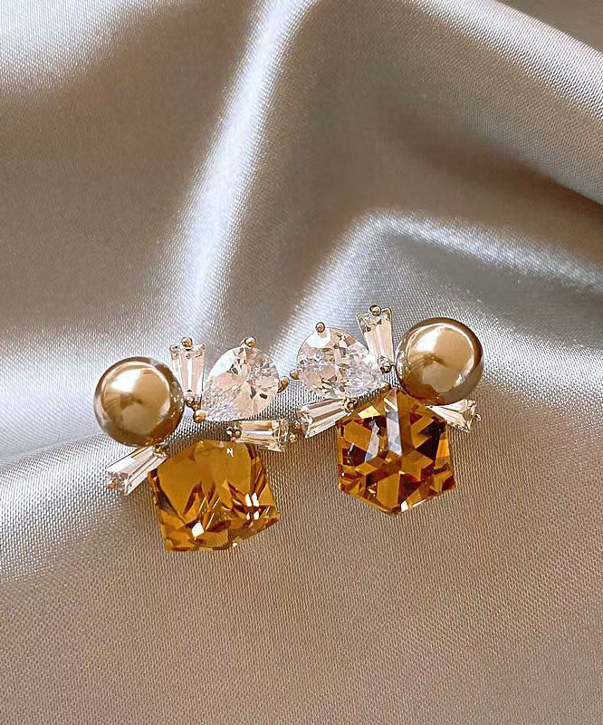 Boucles d'oreilles à tige en alliage de perles de cristal marron bohème - Amawinc