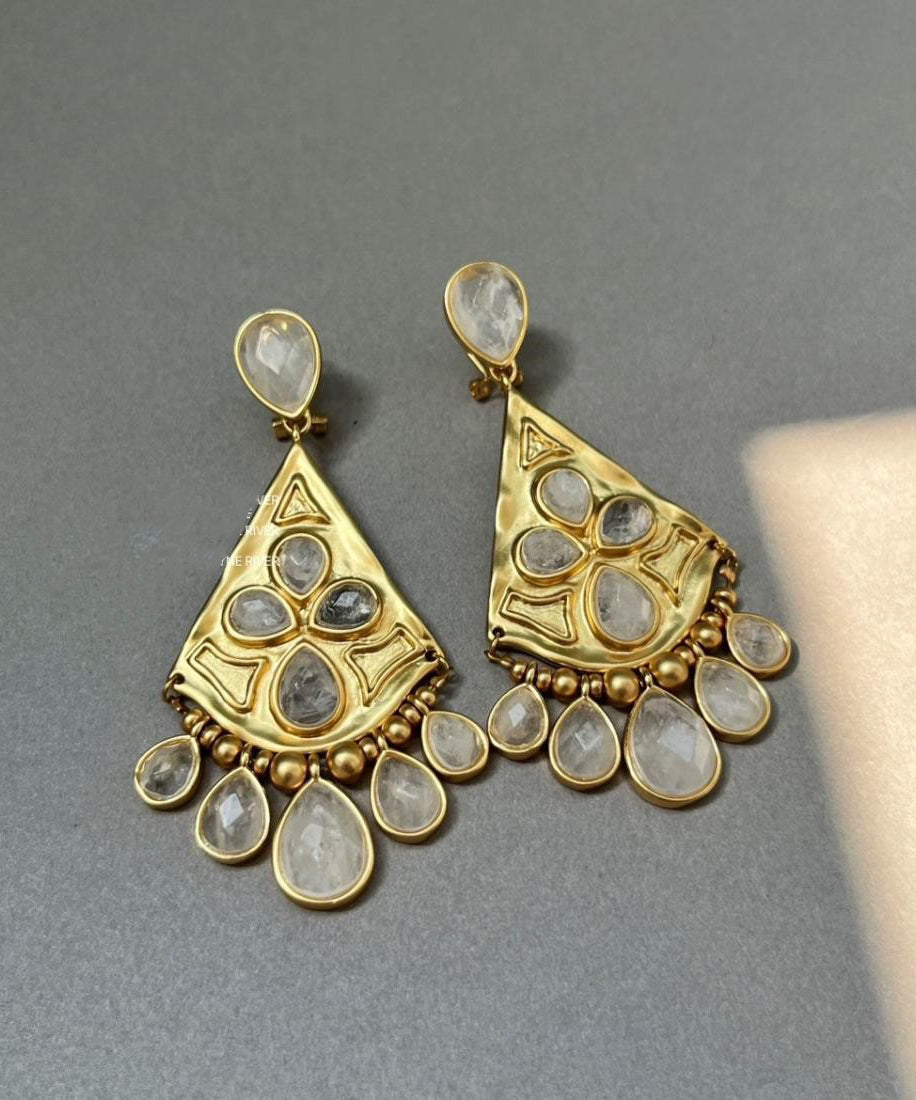 Boucles d'oreilles pendantes bohèmes en cristal en forme d'éventail avec pampilles en forme de goutte d'eau et de cuivre doré - Amawinc