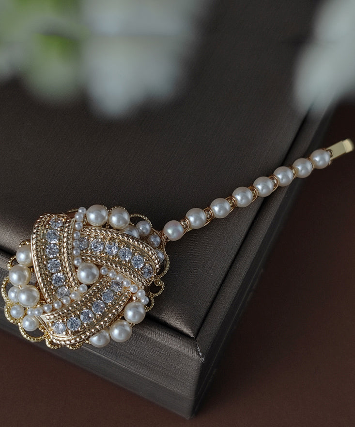 Épingle à cheveux bohème en cuivre doré et incrustée de perles et de zircons - Amawinc