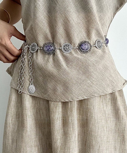 Chaîne de corps bohème en alliage métallique violet avec pompon creux - Amawinc