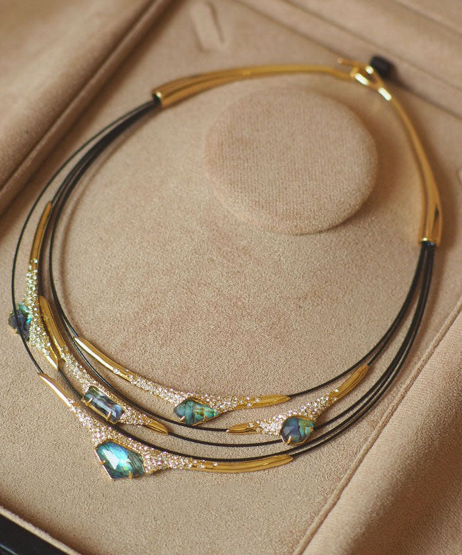 Collier ras du cou bohème à plusieurs couches, patchwork de zircons dorés et cuivre, colorblock bohème - Amawinc