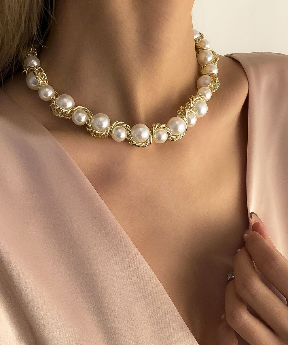 Collier bohème en alliage de cuivre doré et perles graduées - Amawinc
