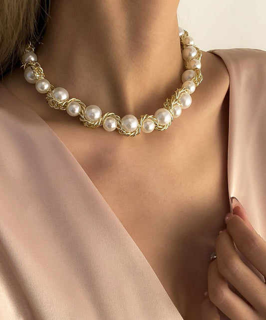 Collier bohème en alliage de cuivre doré et perles graduées - Amawinc
