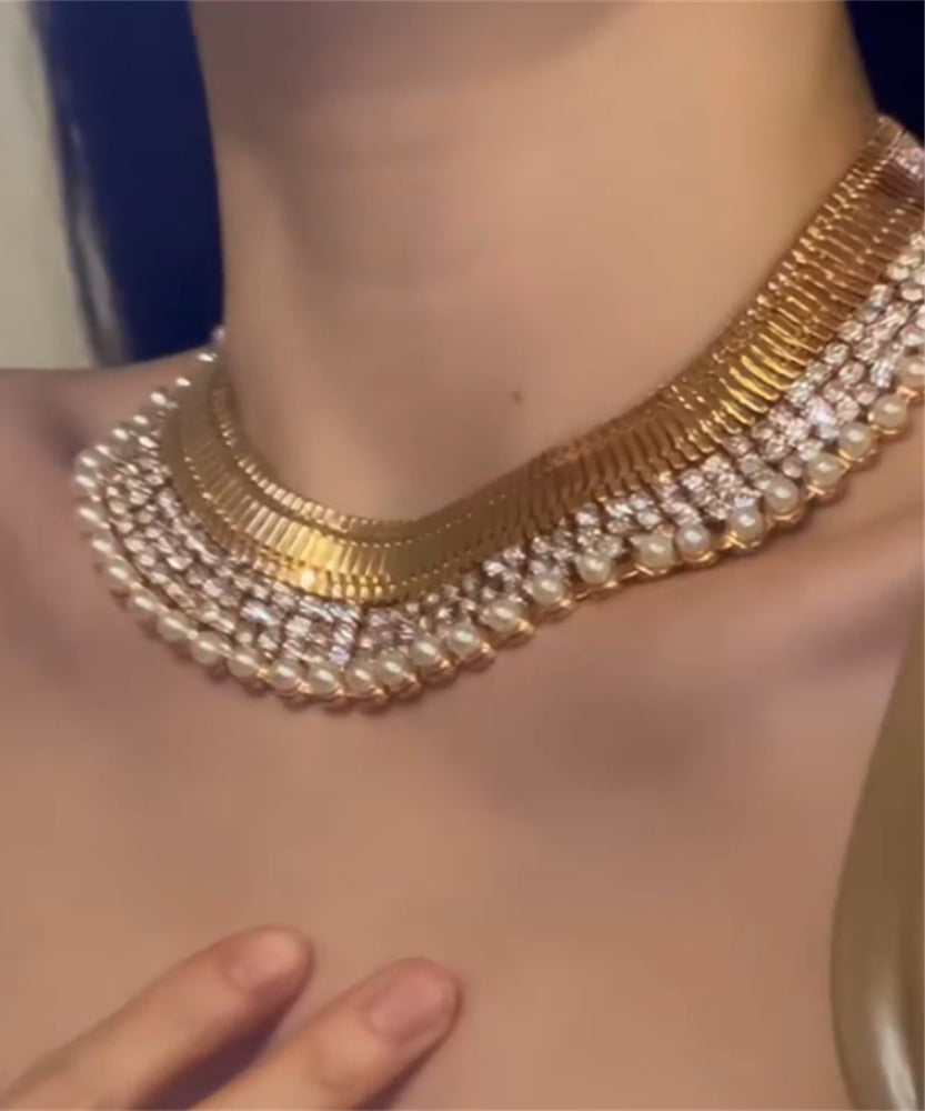 Collier bohème en alliage de cuivre doré et perles de zircone graduées - Amawinc