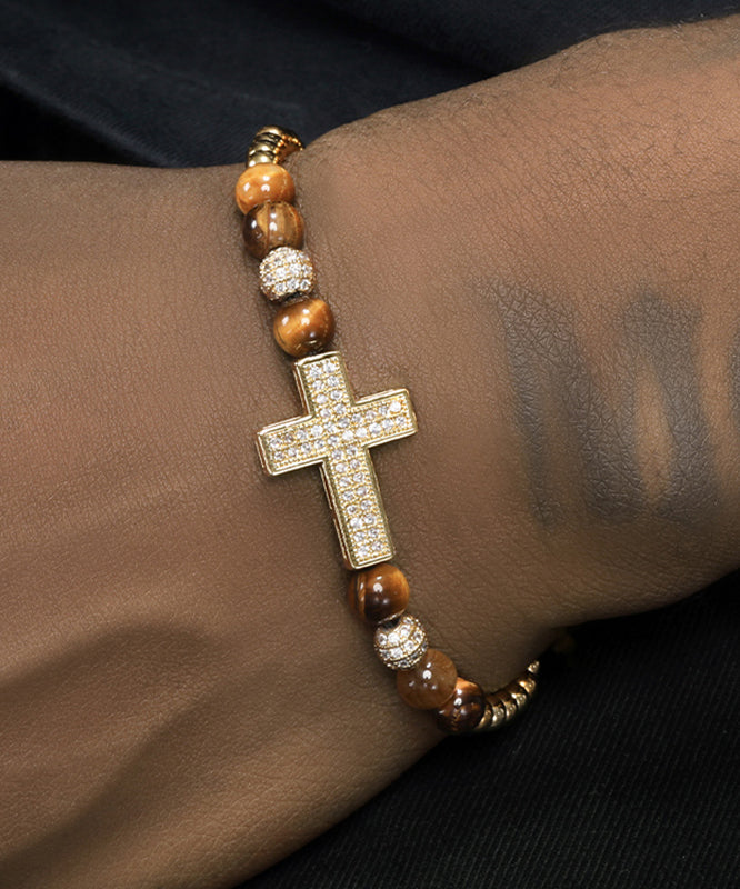 Bracelet à breloques Boho pour homme, croix en zircon doré et cuivre - Amawinc