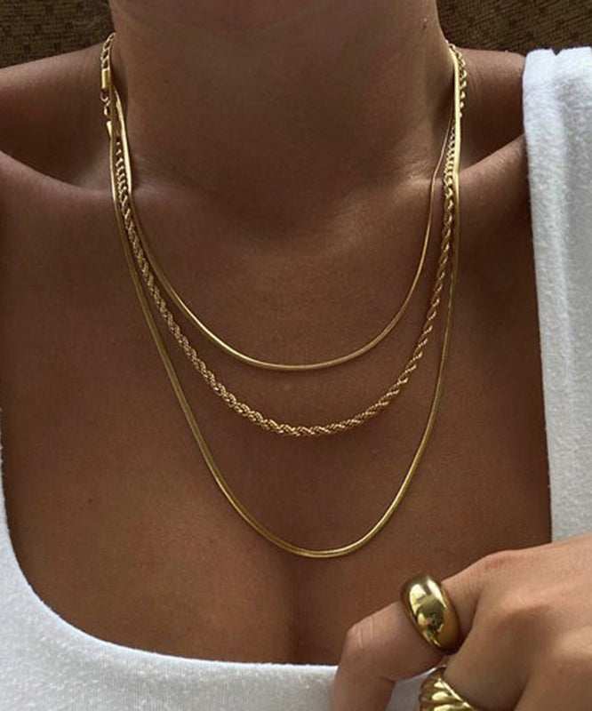 Collier bohème à trois rangs en alliage d'acier inoxydable doré - Amawinc