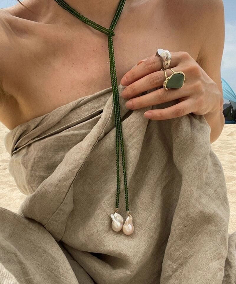 Collier pendentif en perles d'alliage vert bohème - Amawinc