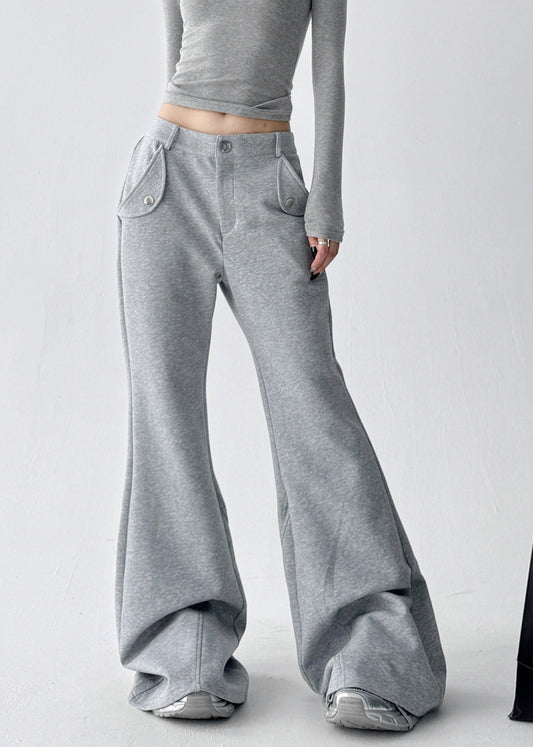 Pantalon boho gris oversize en coton à pattes d'éléphant pour l'automne - Amawinc
