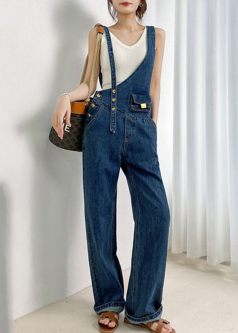 Combinaisons en jean asymétriques bleu marine style bohème pour l'été - Amawinc