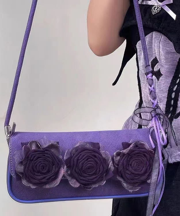 Sacs à bandoulière en similicuir durable décorés de fleurs violettes style bohème - Amawinc