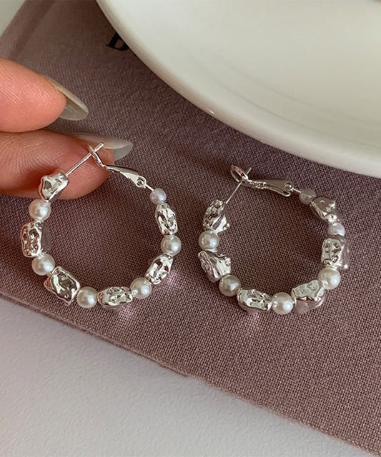 Boucles d'oreilles créoles Boho Silk en alliage d'argent sterling et de perles - Amawinc