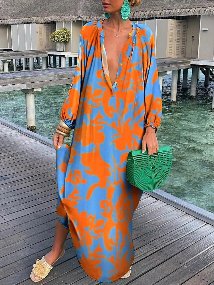 Robe Maxi Bohème Boho Breeze Amawinc Imprimé Coloré Idéale Vacances Plage Confort Toute La Journée