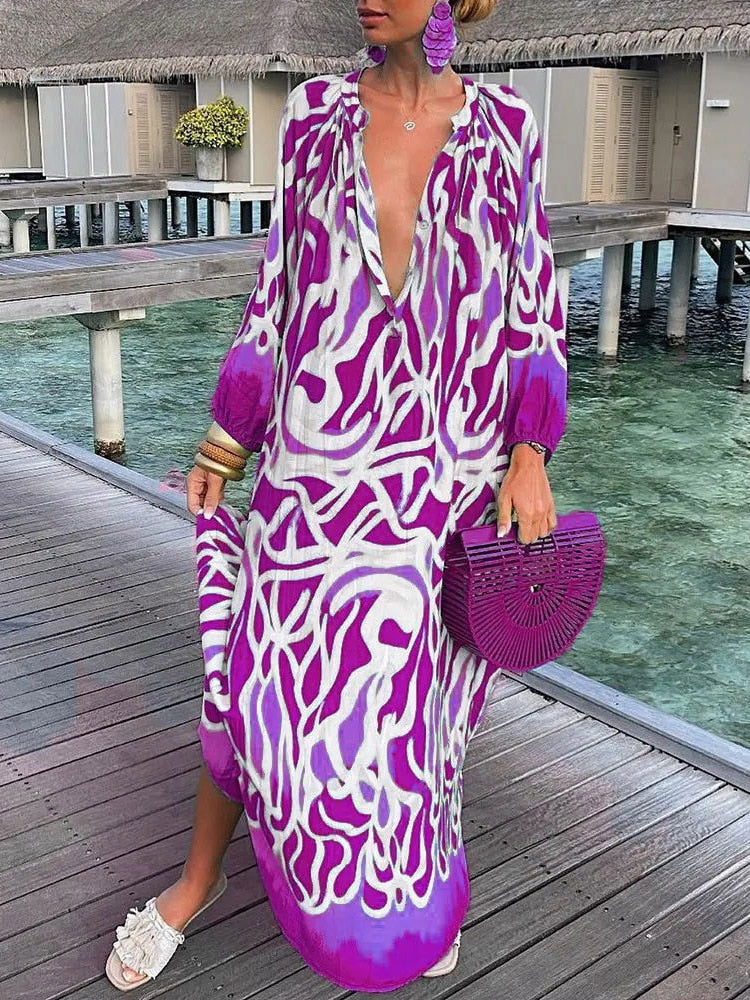 Robe Maxi Bohème Boho Breeze Amawinc Imprimé Coloré Idéale Vacances Plage Confort Toute La Journée