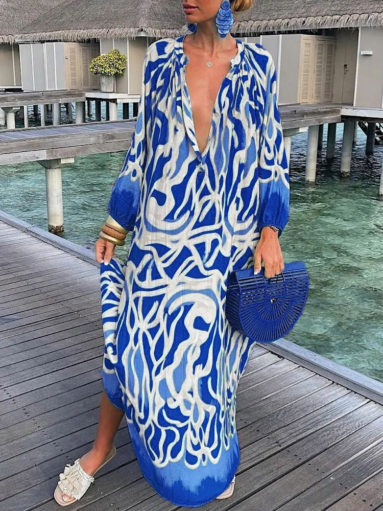 Robe Maxi Bohème Boho Breeze Amawinc Imprimé Coloré Idéale Vacances Plage Confort Toute La Journée