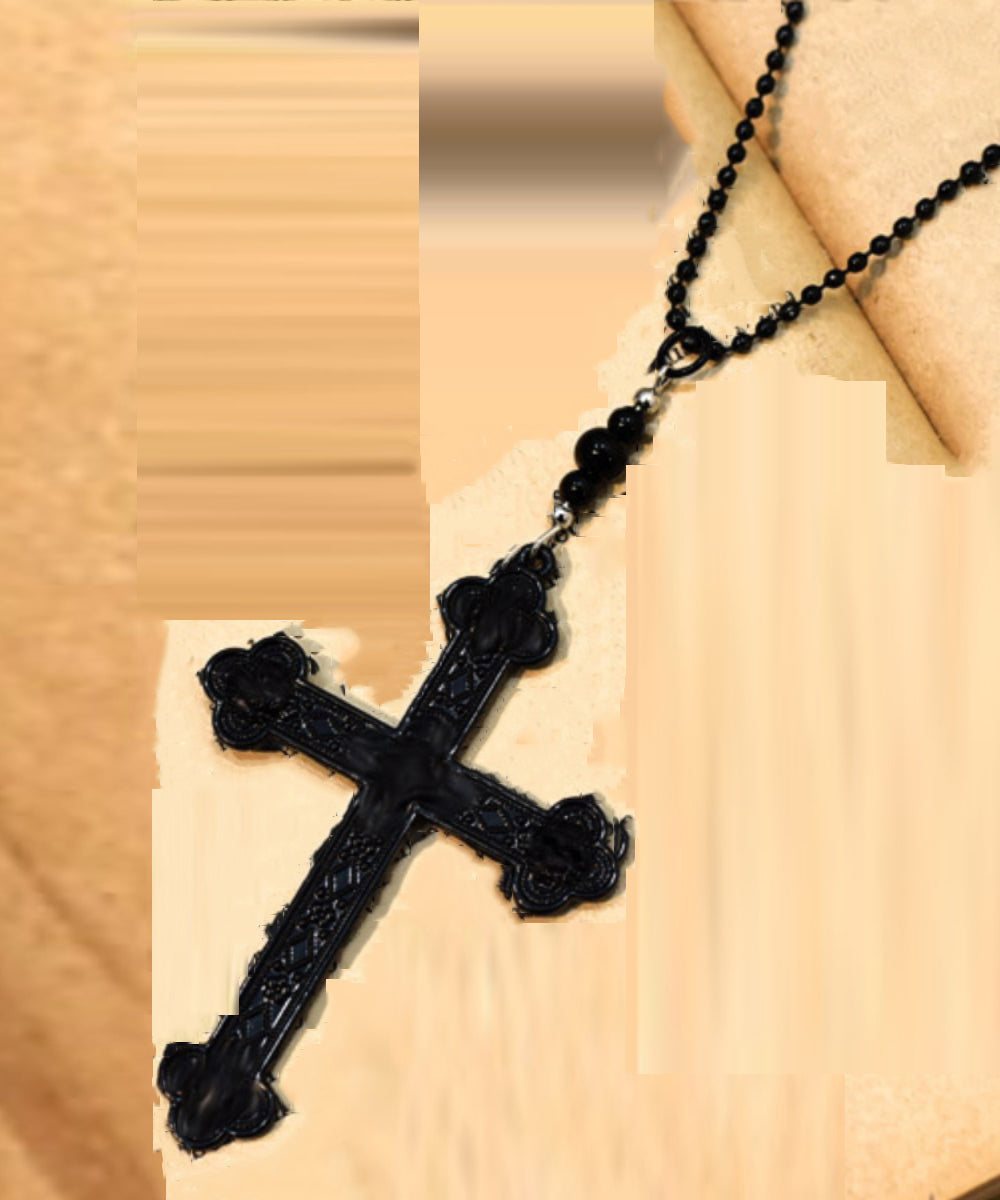 Collier avec pendentif en forme de croix en alliage noir - Amawinc