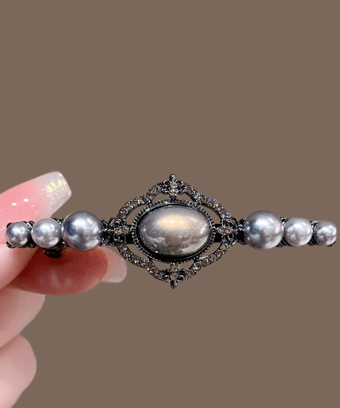Épingle à cheveux ajourée en alliage noir avec perles - Amawinc