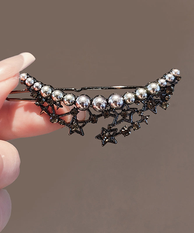 Épingle à cheveux étoile ajourée en alliage noir et perle de boutique - Amawinc