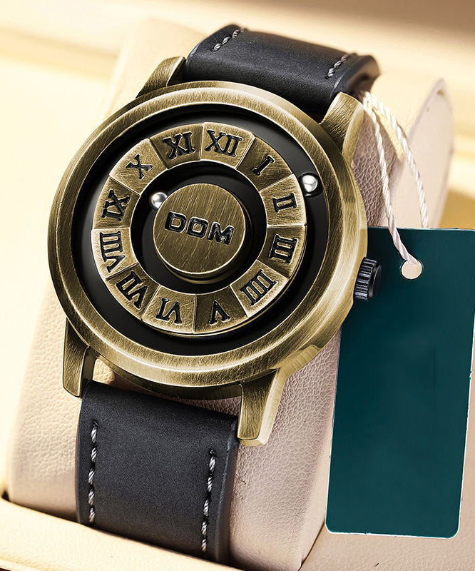 Montre Boutique en cuir véritable noir Tai Chi Huit Trigrammes - Amawinc