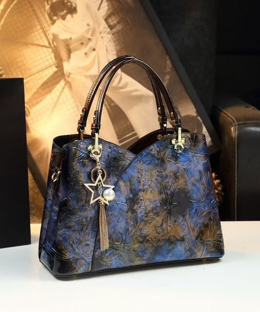 Sac fourre-tout en cuir de veau durable bleu gaufré - Amawinc