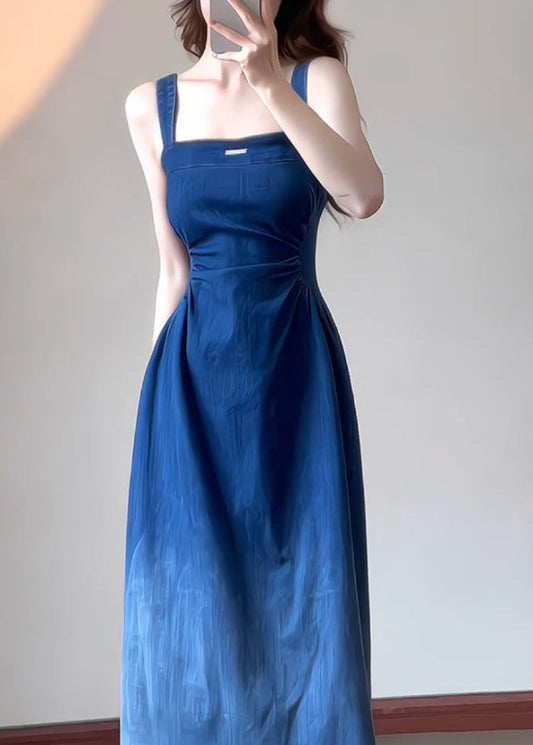 Robe d'été en denim bleu slim fit à bretelles spaghetti - Amawinc