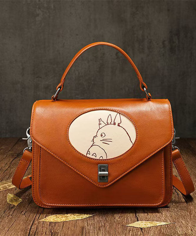 Sac fourre-tout en cuir marron à motif patchwork de peintures animalières - Amawinc