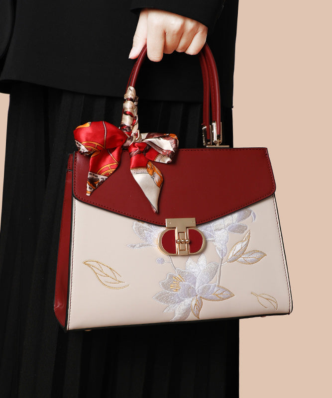 Sac fourre-tout en cuir de veau brodé colorblock Boutique - Amawinc