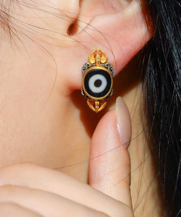 Boucles d'oreilles à tige en argent sterling doré et incrustées d'agate - Amawinc