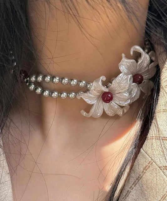 Collier de perles graduées en alliage de cuivre gris à double couche et perles iris - Amawinc