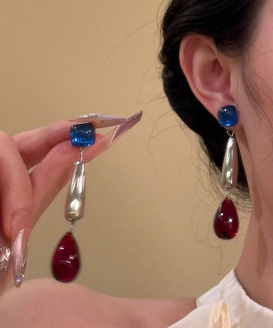 Boucles d'oreilles pendantes en argent sterling multicolore avec pierres précieuses d'agate - Amawinc