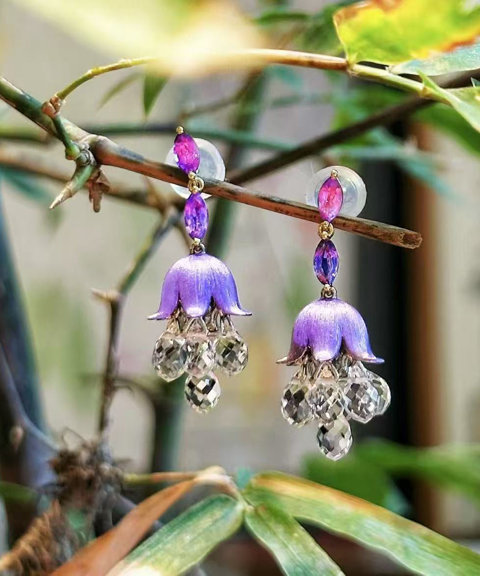 Boucles d'oreilles pendantes à pampilles en acrylique violet style campanule - Amawinc