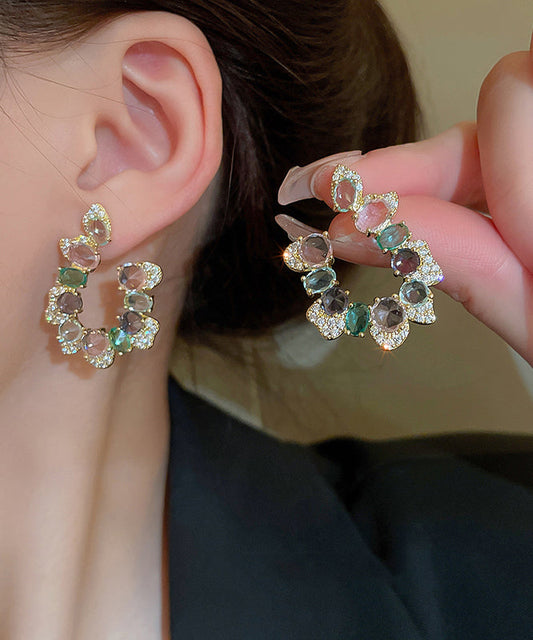 Boucles d'oreilles créoles en cuivre et zircon arc-en-ciel - Amawinc