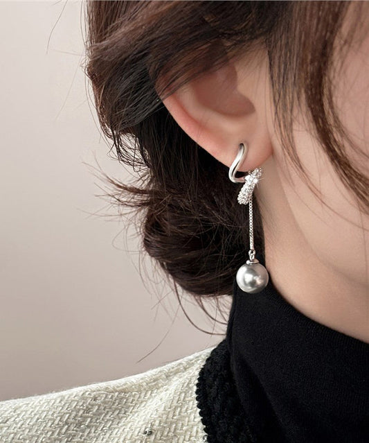 Boucles d'oreilles pendantes en soie, cuivre doré, zircon et perles - Amawinc