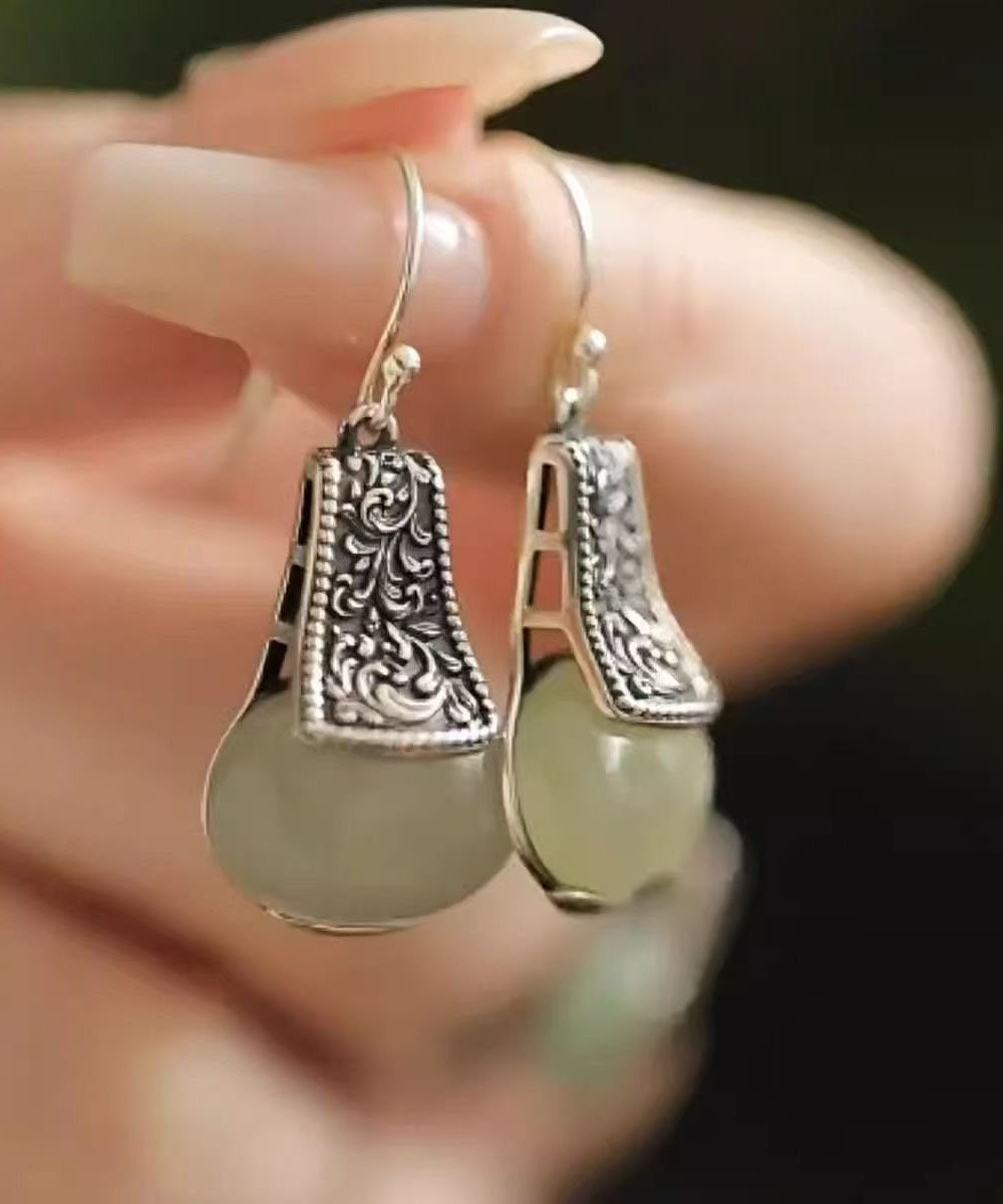 Boucles d'oreilles pendantes en soie, argent sterling et jade, style boutique - Amawinc