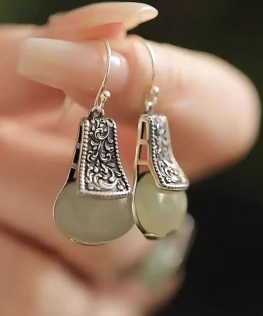 Boucles d'oreilles pendantes en soie, argent sterling et jade, style boutique - Amawinc