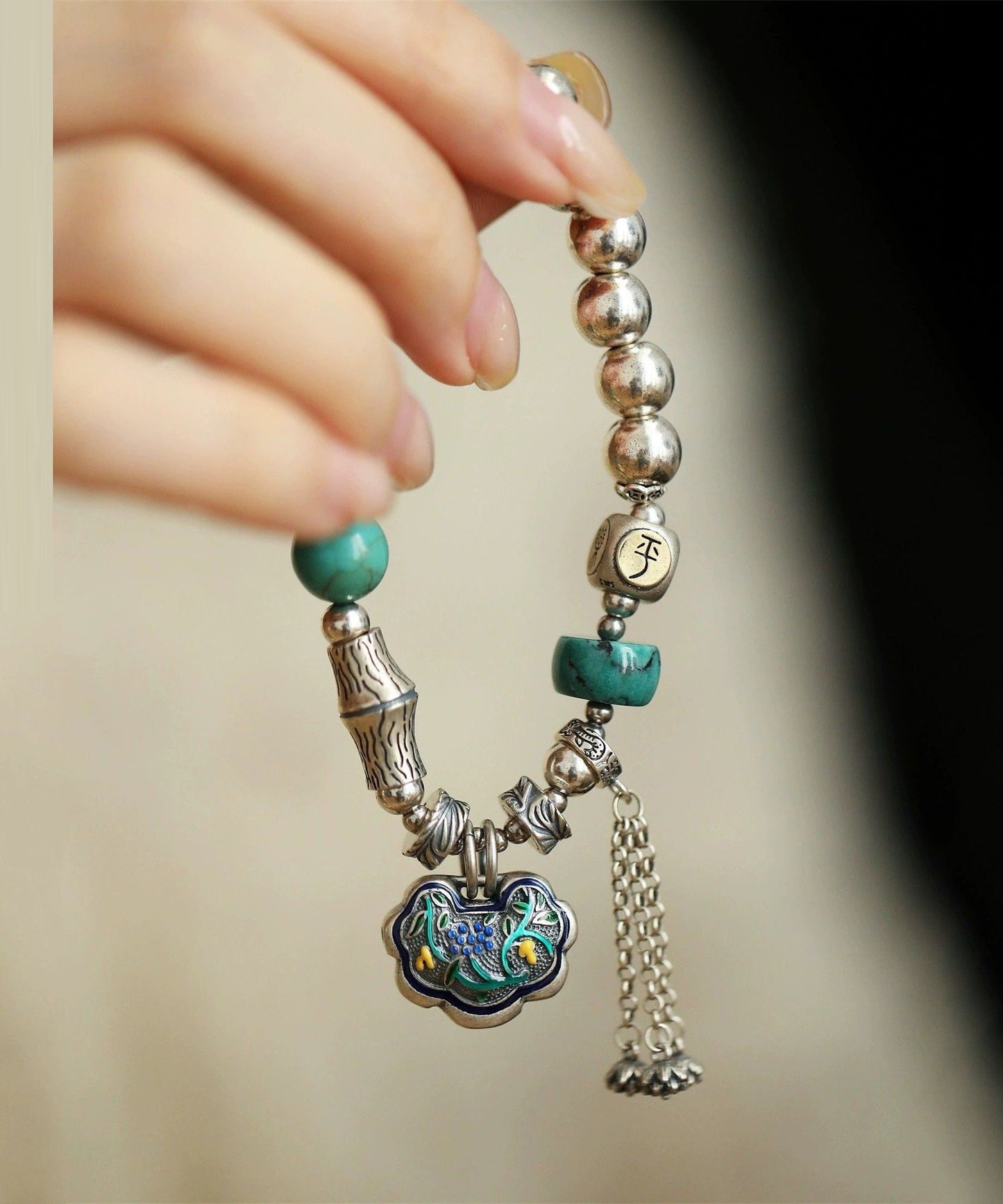 Bracelet à breloques en argent sterling et turquoise Boutique Silk - Amawinc