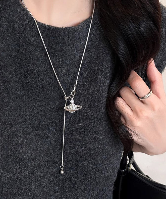 Collier Lariat Saturne en acier inoxydable avec perles - Amawinc