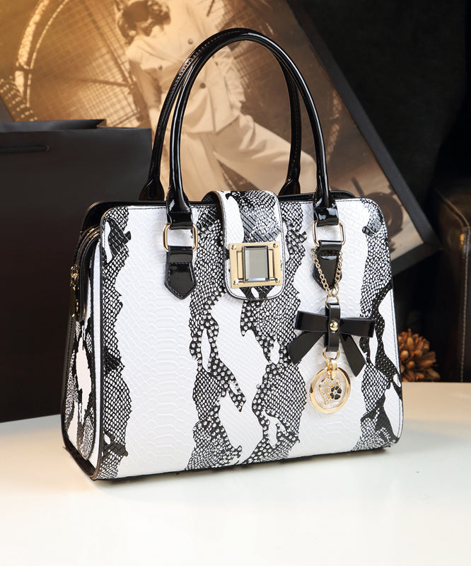 Sac fourre-tout en cuir de veau blanc gaufré avec zircons - Amawinc