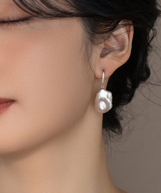 Boucles d'oreilles pendantes en argent sterling et perles blanches - Amawinc