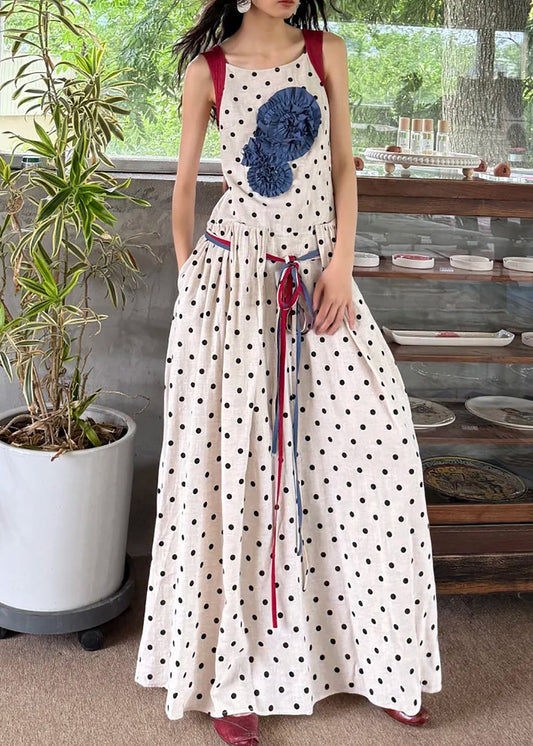 Robe de vacances d'été en coton blanc avec imprimé à la taille et cravate - Amawinc