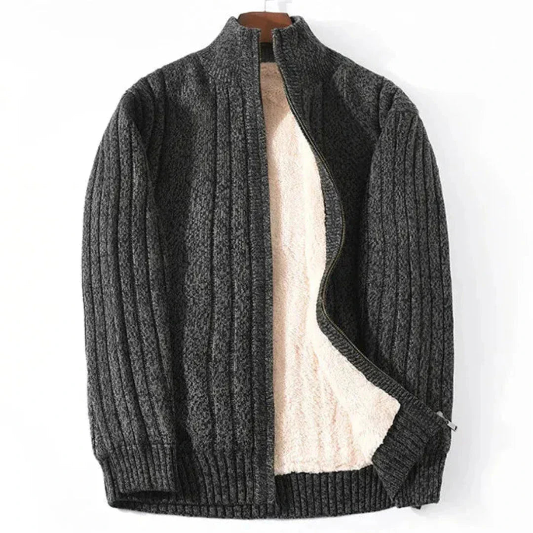 Brad Cardigan Tricot Zip Intégral Doublé Polaire Extérieur Côtelé Confort Pour Homme Et Femme