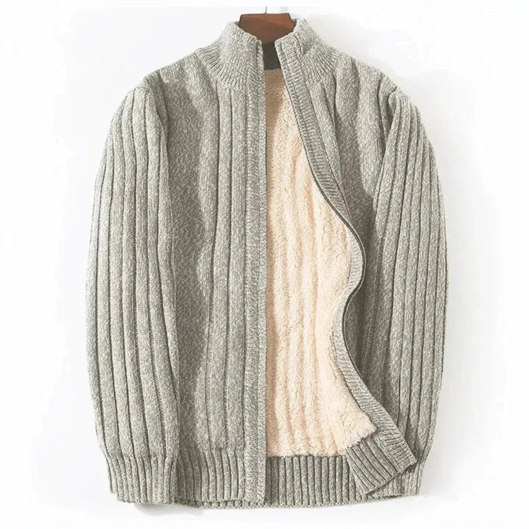 Brad Cardigan Tricot Zip Intégral Doublé Polaire Extérieur Côtelé Confort Pour Homme Et Femme