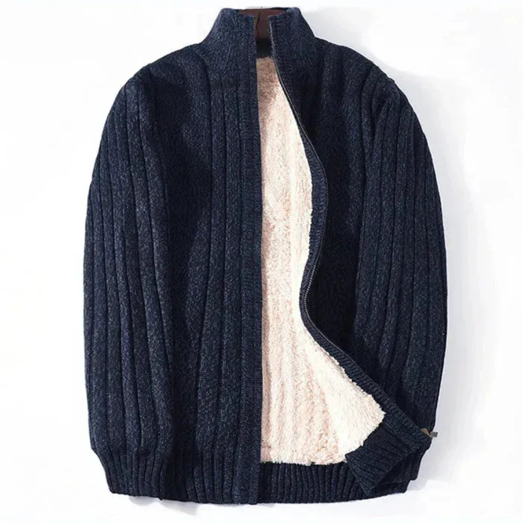 Brad Cardigan Tricot Zip Intégral Doublé Polaire Extérieur Côtelé Confort Pour Homme Et Femme