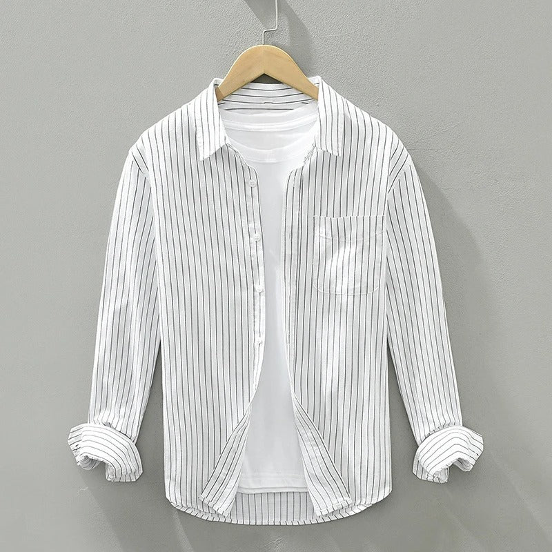 Chemise Braylin En Mélange Lin Coton Rayée À Rayures Verticales Respirante Et Léger Pour Homme