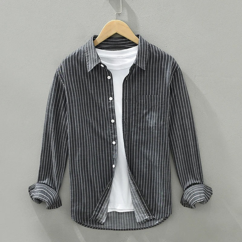 Chemise Braylin En Mélange Lin Coton Rayée À Rayures Verticales Respirante Et Léger Pour Homme