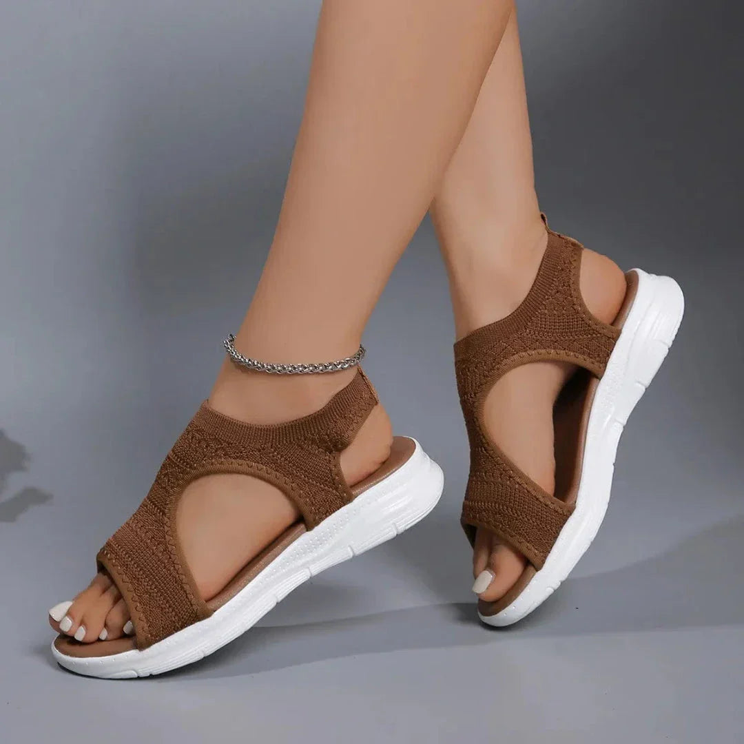 Sandales Orthopédiques En Tricot Respirant À Bout Ouvert Slip On Semelle Légère Rembourrée