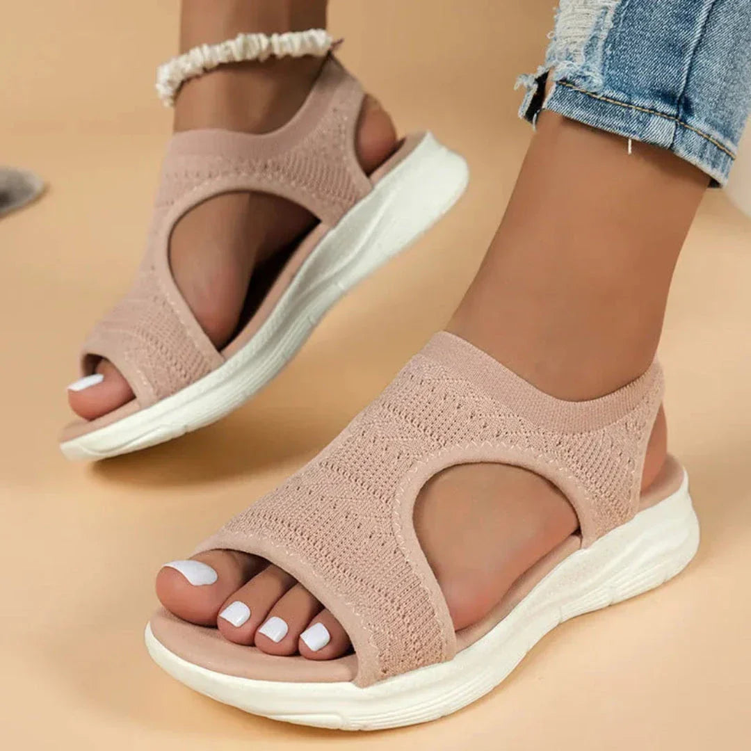Sandales Orthopédiques En Tricot Respirant À Bout Ouvert Slip On Semelle Légère Rembourrée